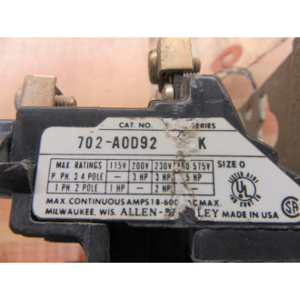 Allen Bradley 702L-A0D92 Contactor 702LA0D92 3 Pole - Used