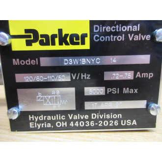Parker D3W1BNYC-14 Directional Control Valve D3W1BNYC14 WO Coil