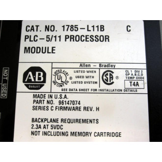 Allen Bradley 1785-L11B Module Ser.C FW Rev.H  WKey - Used