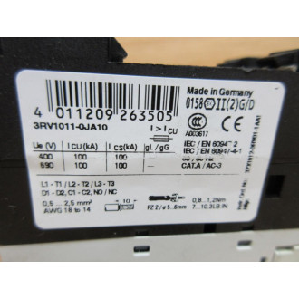 Siemens 3RV1-011-0JA10 Circuit Breaker 3RV10110JA10 W 3RV1901-1D - Used