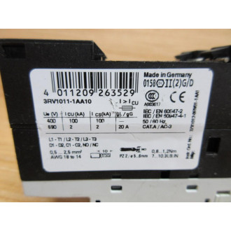 Siemens 3RV1011-1AA10 Circuit Breaker 3RV10111AA10 W 3RV1901-1D - Used