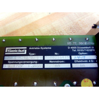 Seidel 60WKS-M24006-PB Analog Servo Amplifier 60WKSM24006PB - Used