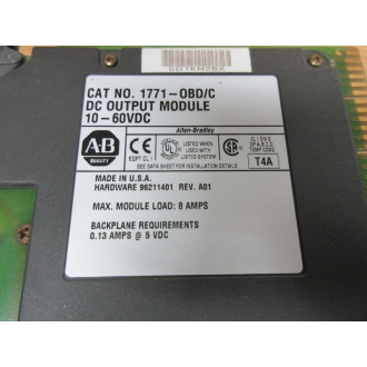 Allen Bradley 1771-OBD Module 1771-0BD Ser.C, 96211401 A01 - Used