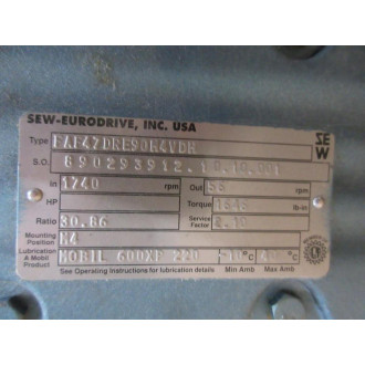 SEW Eurodrive FAF47DRE90H4VDH Gearmotor - New No Box