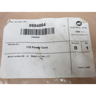 Markem Imaje 0684864 Power Cord 115