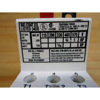 Klockner PKZM 1-1,6-NA Moeller Manual Motor Starter PKZM116NA - Used