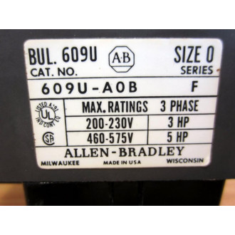 Allen Bradley 609U-AOB Manual Stater 609U-A0B - Used