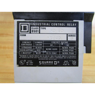 Square D 8501-X0-80 Relay 8501-XO-80 Cracked Housing 24V 60Hz - Used
