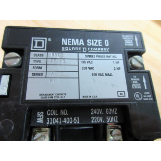 Square D 8502-SB01 Contactor - Used