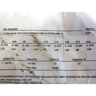 MTR 2111-MTR 3 150 SW RF STD A105 A105MSA105M 15 ASTMASME 14 AUP - New No Box