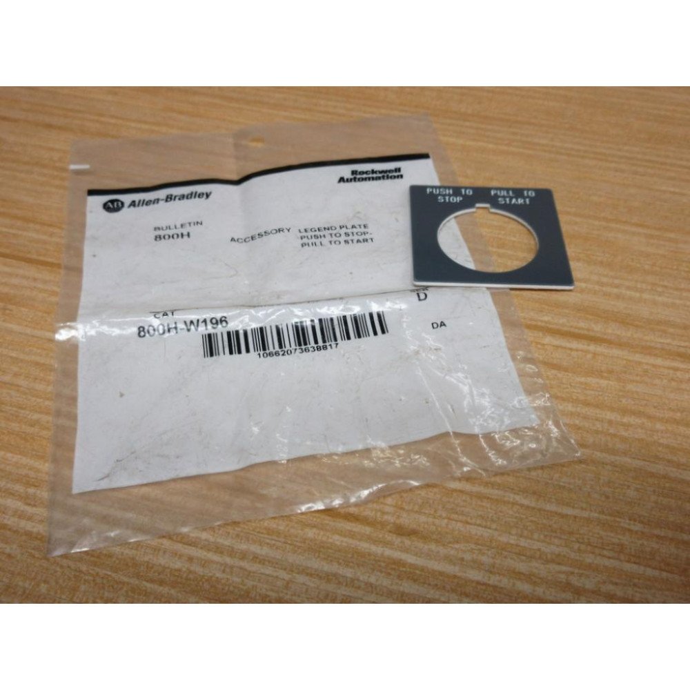 Allen Bradley 800H-W196 Legend Plate 800HW196 Allen Bradley 800H-W196 Legend Plate 800HW196