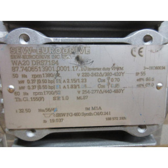 SEW Eurodrive WA20 DRS71S4 Spiroplan Gear Motor W NSF-H1, Cracked - New No Box