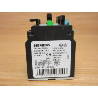 Siemens 3RH1921-1FA04 Aux. Contact Block 3RH19211FA04 - New No Box