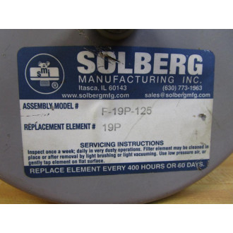 Solberg F-19P-125 Inlet Filter 19P - New No Box