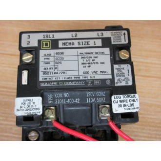 Square D 8536-SC03-B2S Motor Starter 8536-SCO3-B2S - Used