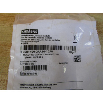 Siemens 3SU1400-2AA10-1CA0 Contact Block 3SU14002AA101CA0