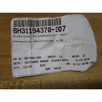 Generic BH31194370-207 Bushing Fluorosint 207 - New No Box