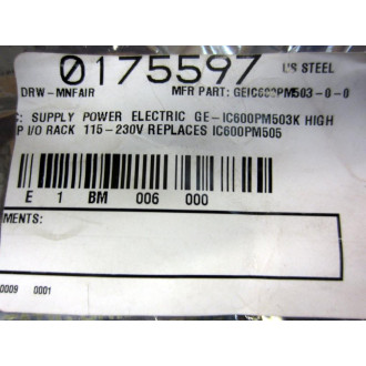 GEFanuc IC600PM503K IO Rack Power Supply Replaced Power Supply - Refurbished