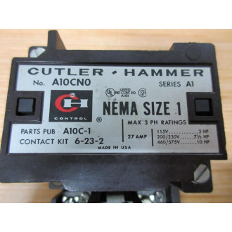Cutler Hammer A10CN0 Contactor A10CNO W Relay, C320KB1, 1887-1 - Used