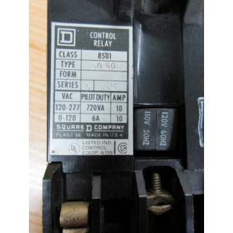 Square D 8501-GO-60 Control Relay 8501-G0-60 Ser D - Used