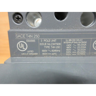 ABB Sace TMAX T4N 250 Circuit Breaker PR221DS W Faceplate & Handle - Used
