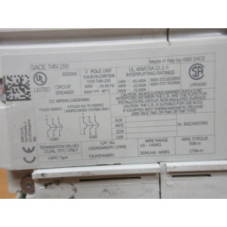 ABB Sace TMAX T4N 250 Circuit Breaker PR221DS W Faceplate & Handle - Used