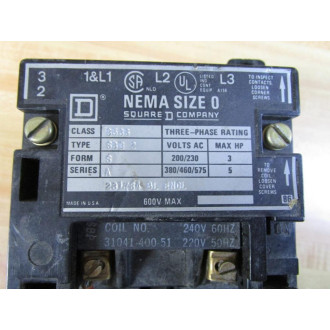 Square D 8536-SBG-2 Starter 8536 SBG 2S Coil 31041-400-51 - Used