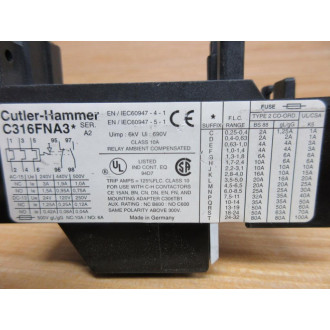 Cutler Hammer C316FNA3 Eaton Overload Relay 1.7-2.4A C316FNA3H - New No Box