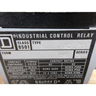 Square D 8501-XM0-20 Industrial Control Relay 8501-XMO-20 Cracked Corner - Used