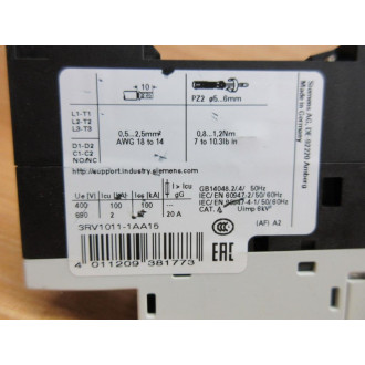 Siemens 3RV1011-1AA15 Sirius 1.1-1.6A Circuit Breaker 3RV10111AA15 W 9RV1901-1E - New No Box