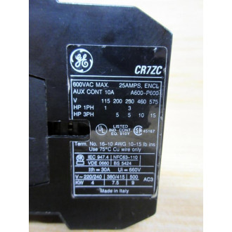 General Electric CR7ZC Magnetic Contactor CR7ZC-10 GE - Used