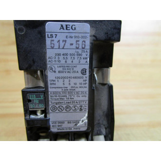 AEG 910-302-517-56 Contactor LS7-22E Cracked Housing - Used