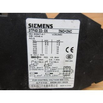 Siemens 3TF43 22-0X Contactor 3TF43220X - Used