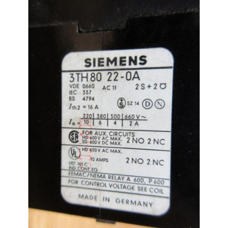 Siemens 3TH8022-0A Relay 3TH80220A 24V - Used