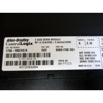 Allen Bradley 1756-M02AE ControlLogix 2 Axis Servo Module 1756M02AE Ser.A, Cat Rev. Q02 - Used