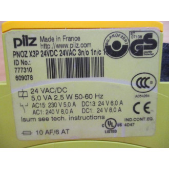 Pilz PNOZ X3P 24VDC 24VAC 3no 1nc 1so Safety Relay 777310 WTerminals - Used