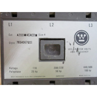 Westinghouse A200M4CACDM Starter 765A567G01 WO 1 Terminal Screw - Used