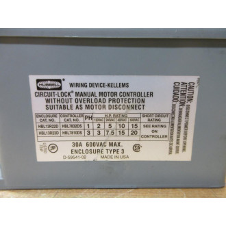Hubbell HBL13R23D Manual Motor Controller HBL7810DS - New No Box