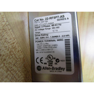Allen Bradley 22-RF5P7-AS EMC Filter 22RF5P7AS - Used