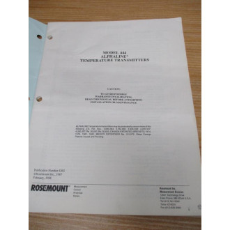 Rosemount 4263 Model 444 Temp. Transmitter Manual - Used