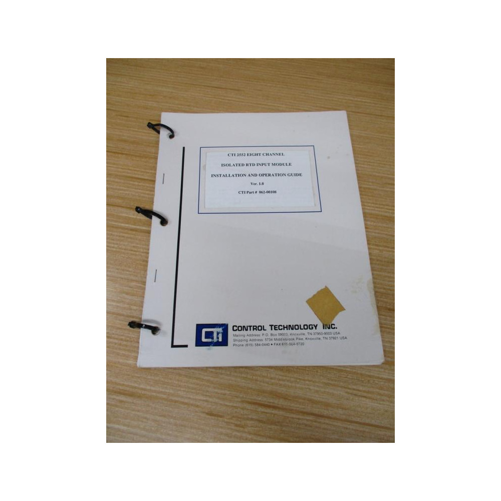 Control 062-00108 CTI 2552 Installation & Operation Guide 06200108 - Used