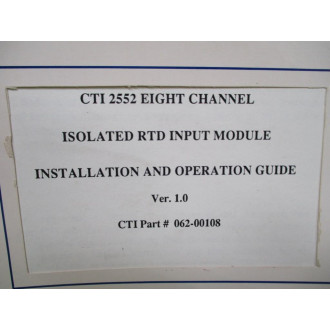 Control 062-00108 CTI 2552 Installation & Operation Guide 06200108 - Used
