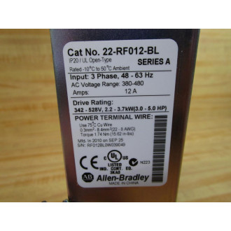 Allen Bradley 22-RF012-BL Line Filter 22RF012BL