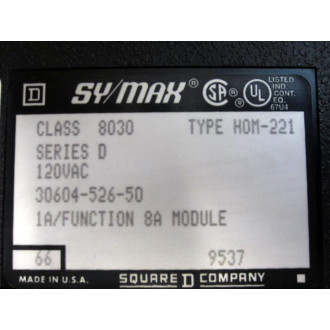 Square D 8030-HOM-221 Output Module 8030-H0M-221 Ser.D wScrew Terminals - Used