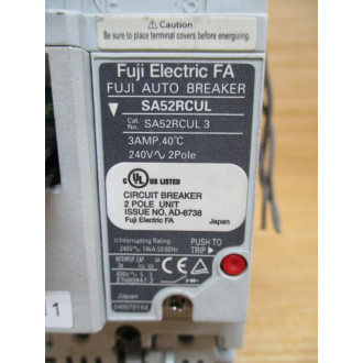 Fuji Electric SA52RCUL 3 3A Circuit Breaker SA52RCUL3 - Used