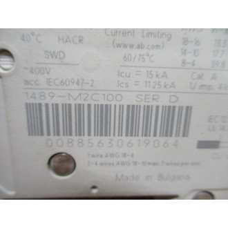 Allen Bradley 1489-M2C100 10A Circuit Breaker 1489M2C100 - Used