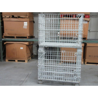 48" x 40" x 30-12" White Wire Folding Container Bin Gaylord (Pack of 3) - Used