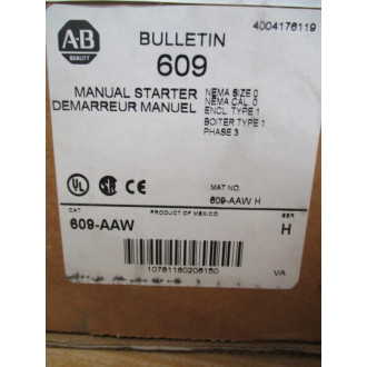 Allen Bradley 609-AAW Manual Starting Switch 609AAW Ser. H
