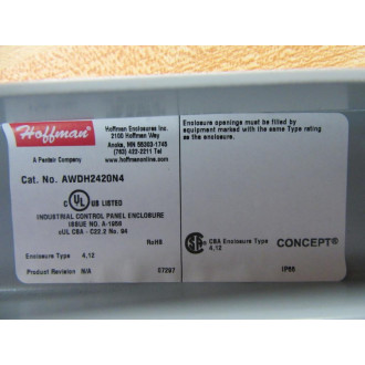 Hoffman AWDH2420N4 Industrial Control Panel Enclosure - Used