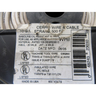 Cerro Wire And Cable 10 GA STRANDED White THHN Copper Wire 10GASTRANDED
